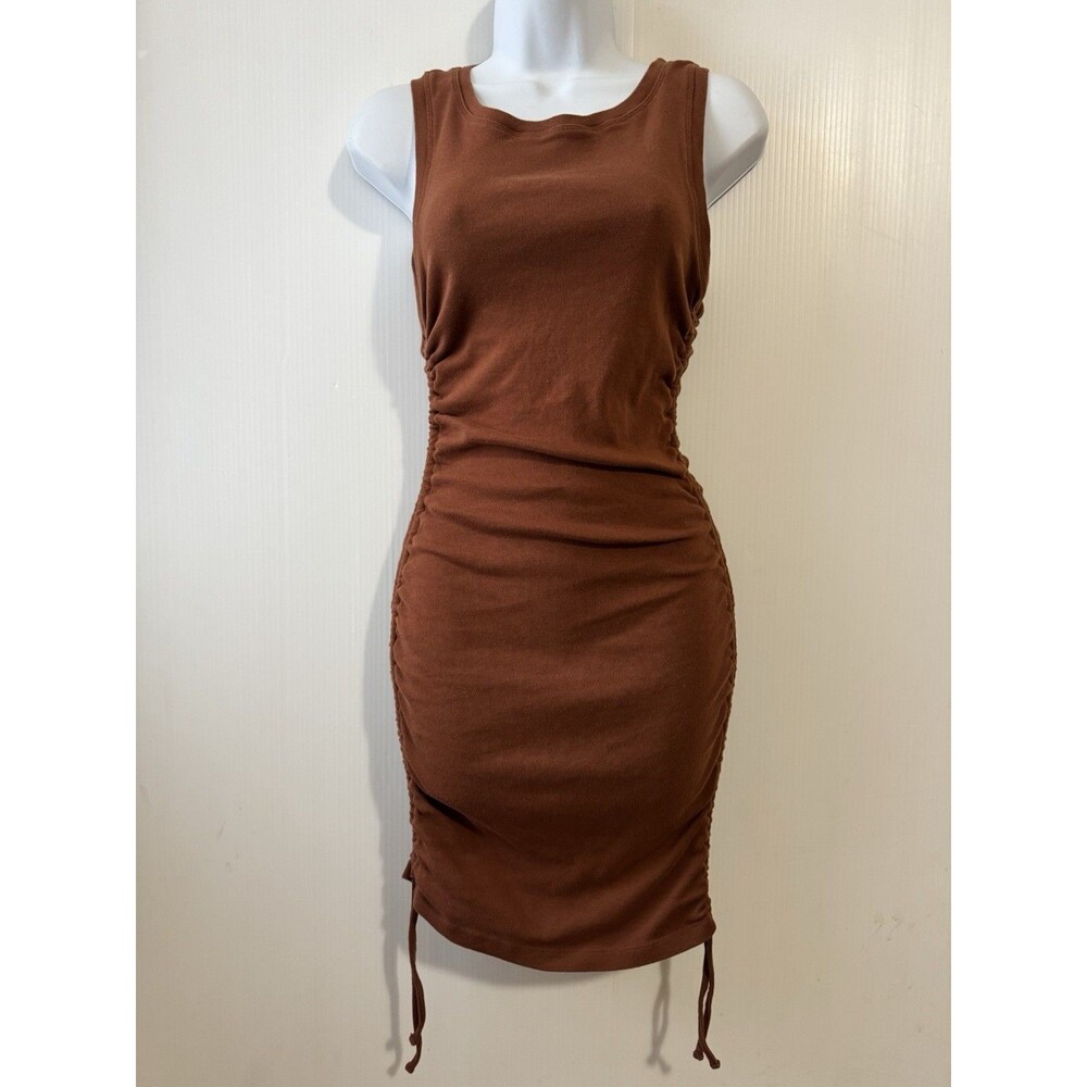 Good American Womens Size 1 Brown Side Ruched Tank Mini Dress Organic Cotton